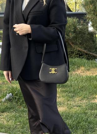 Жіноча сумка celine medium tilly bag in shiny calfskin black чорна9 фото