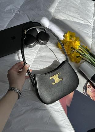 Жіноча сумка celine medium tilly bag in shiny calfskin black чорна10 фото