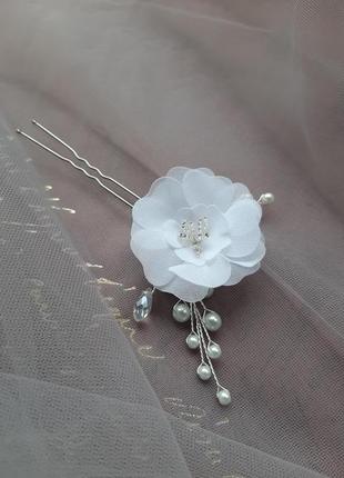 Весільні шпильки з квітами з шифону4 фото