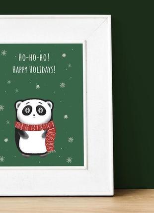Новорічна листівка панда в шарфику
