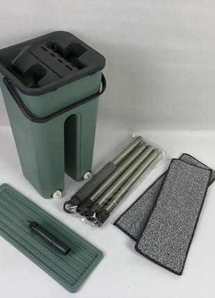 Швабра - лентяйка с ведром и автоматическим отжимом 2 в 1 hand free cleaning mop...