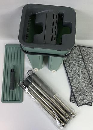 Швабра - лентяйка с ведром и автоматическим отжимом 2 в 1 hand free cleaning mop...