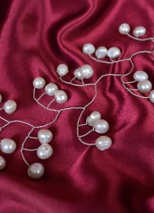 Серебряная веточка с белым жемчугом ландыши