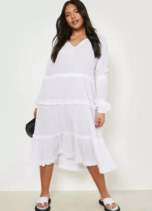 Шикарное  макси платье , 100% хлопок, boohoo, р. 18, 46 евро, наш 54-62, батал !