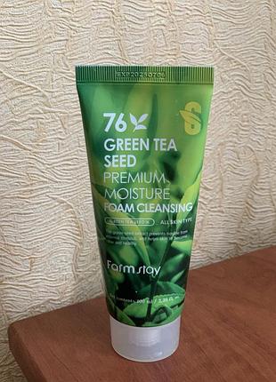 Очищающая пенка для умывания farmstay green tea seed premium moisture foam cleansing с семенами зеленого чая 100 мл