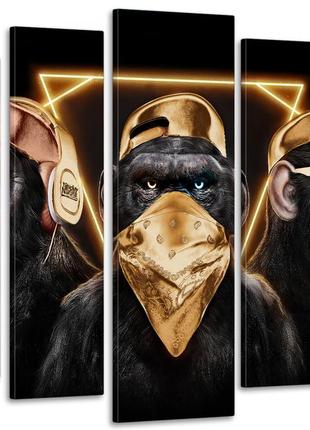 Модульная картина в гостиную / спальню три мудрые обезьяны (golden gangster monkeys) art-483_5 ( 80х118см )