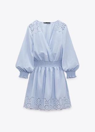 Невероятно красивое платье zara голубого цвета с прошвой размер c.