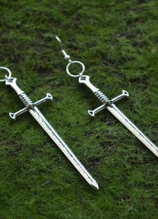 Длинные серьги с мечами и серебряными застежками. готические ведьминские украшения4 фото