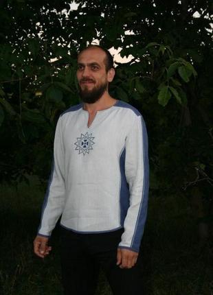 Рубашка льняная мужская звезда эрцгаммы5 фото