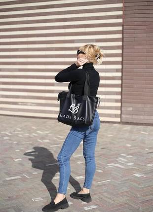 Черная большая спортивная/дорожная сумка lady bags на молнии | материал качественная экокожа вместительная сум