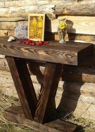 Деревянный пристенный столик консоль "древо огня"3 фото