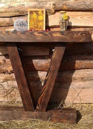 Деревянный пристенный столик консоль "древо огня"5 фото