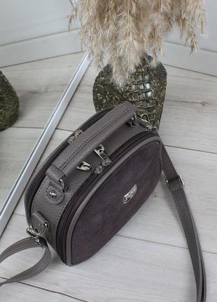 Жіноча стильна та якісна сумка з натуральної замші та еко шкіри капучіно4 фото