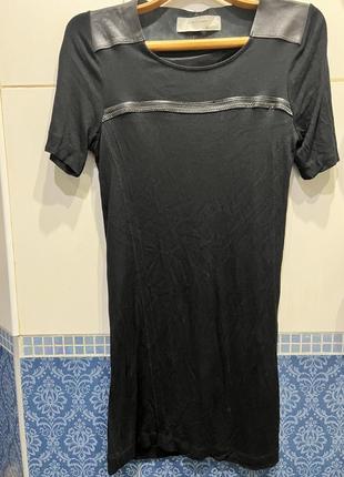 Черное платье с натуральной кожей на подкладке от zara1 фото