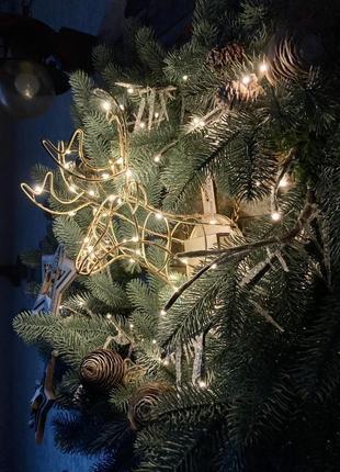 Різдвяний вінок з головою оленя micro led 75 см.9 фото