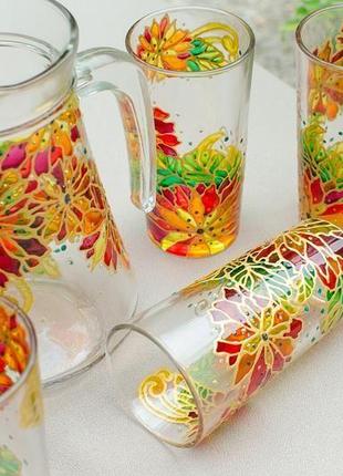 Кувшин и 6 стаканов для напитков «цветочное ассорти»