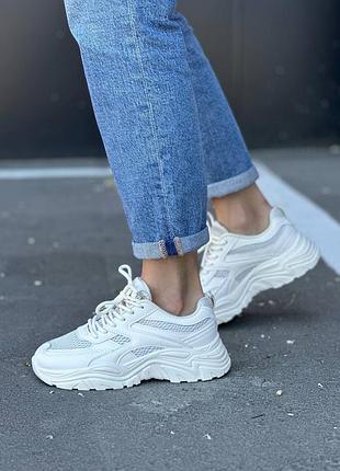 Женские бежевые кроссовки эко кожа/ текстиль👟