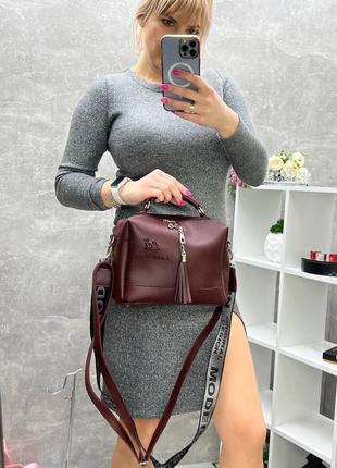 Стильная бордовая женская сумка lady bags на два отделения с двумя съемными ремнями | качественная экокожа