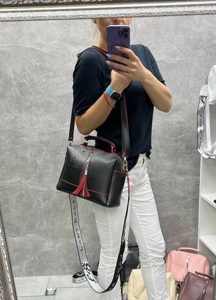 Черная с красной стильной женской сумкой lady bags на два отделения с двумя съемными ремнями | екокожа