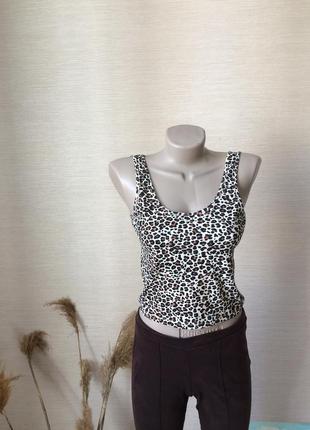 Кроп- топ хлопковый трикотажный звериный принт