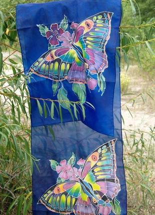 Шарф батик ручной работы из натурального шелка "" голубой ангел "5 фото