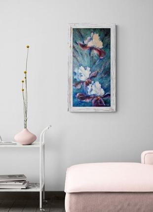 Картина с ирисами цветочная картина маслом на холсте5 фото