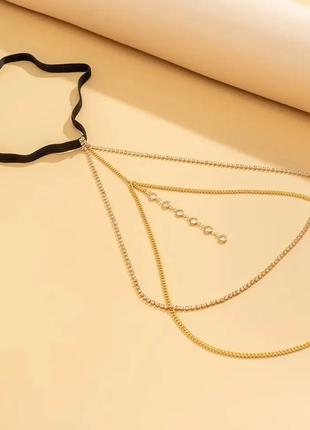 Гартер на ногу підв'язка аксесуар прикраса зі стразами стильний модний новий золотий2 фото