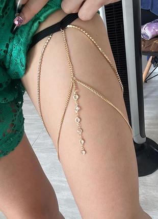 Гартер на ногу підв'язка аксесуар прикраса зі стразами стильний модний новий золотий3 фото