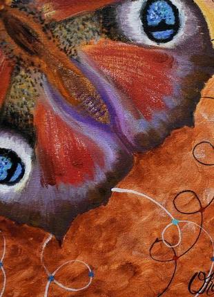 Бабочка павлиний глаз. картина маслом на холсте, 30х30 см4 фото
