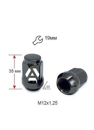 Гайка колесная a801444 gb m12х1,25х35мм конус(matiz, nissan, niva, subaru, suzuki) закрытая темно-серый ключ19