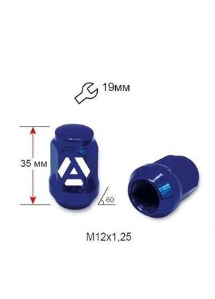 Гайка колесная a801444 bu m12х1,25х35мм конус(matiz, nissan, niva, subaru, suzuki) закрытая синий хром ключ19