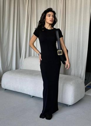 Довга облягаюча віскозна сукня у 2-ох кольорах: чорний, графіт