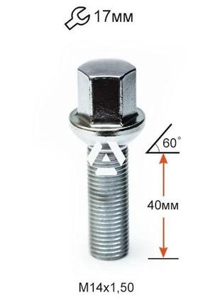 Болт колесный a184157 cr m14х1,5х40мм сфера (удлиненный) хром ключ 17