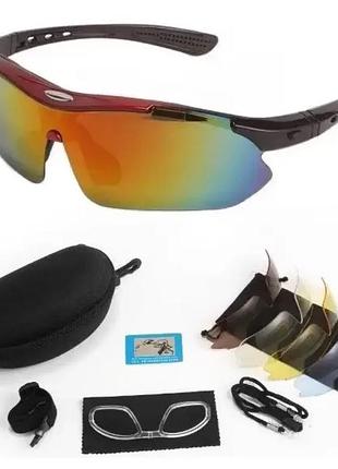 Захисні окуляри oakley без бренду червоні  5 пар змінних лінз