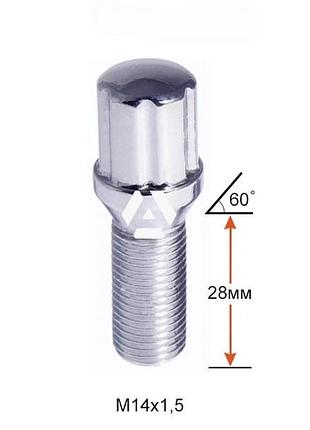 Колісний болт a174110sd cr m14х1,5х28мм конус для вузьких отворів у диску хром ключ-адаптер