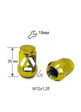 Гайка колесная a801444 gd m12х1,25х35мм конус(matiz, nissan, niva, subaru, suzuki) закрытая золото хром ключ19