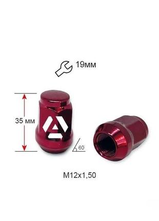 Гайка колесная a801445 rd m12х1,5х35мм конус (mazda, kia, hyundai, daihatsu) закрытая красный хром ключ 19