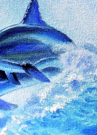 Полёт дельфинов в океане. картина маслом, холст 50х604 фото