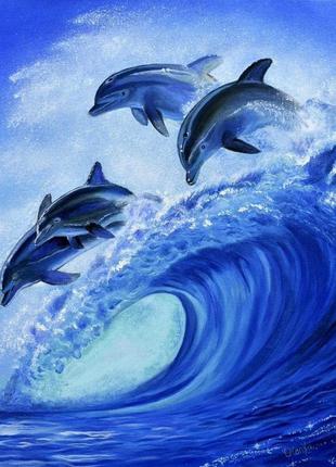 Полёт дельфинов в океане. картина маслом, холст 50х602 фото