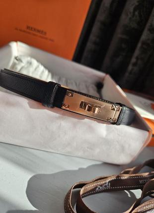 Женский черный кожаный ремень в стиле hermes kelly золотая пряжка