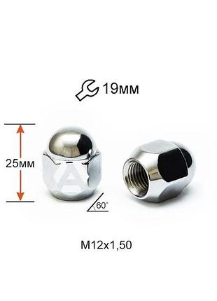 Гайка колесная a601145 m12х1,5х25мм конус (mazda, kia, hyundai, daihatsu) закрытая хром ключ 19