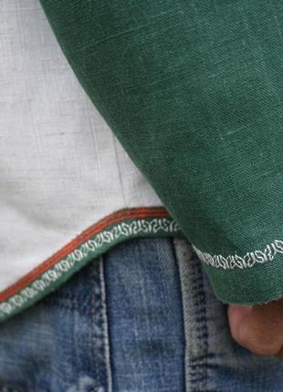 Рубашка льняная мужская с обережным символом перунов цвет5 фото