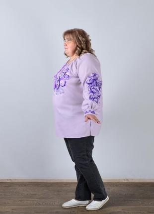 Вишиванка жіноча з довгим рукавом - реглан, вишивка - квітковий візерунок, онікс, колір - фіолетовий2 фото