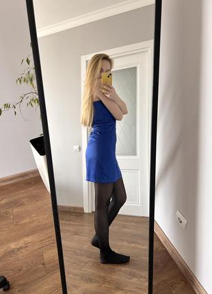 Атласное нарядное синее платье размер s4 фото