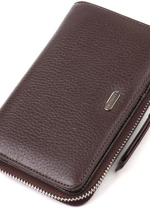 Практичное женское портмоне среднего размера из натуральной зернистой кожи canpellini 21910 коричневое