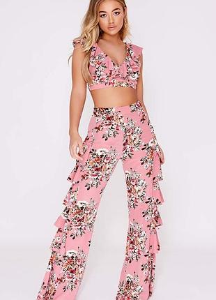 Романтичні літні широкі брюки у квітковий принт №472