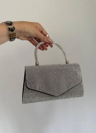 Сумочка, серебряный, текстиль с камушками