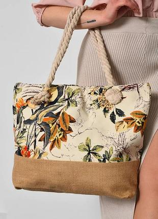 Пляжна сумка з тропічним квітковим принтом з мішковиною