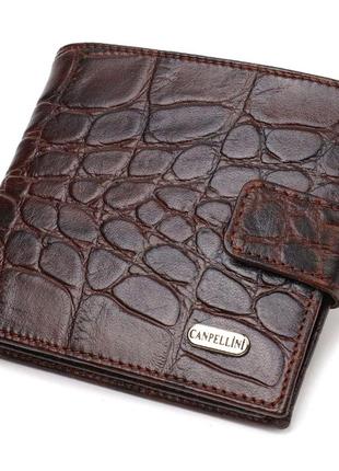 Купюрник для мужчин горизонтального формата из натуральной кожи с тиснением под крокодила canpellini 21773