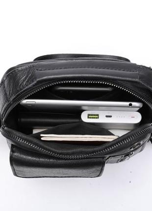 Вертикальна чоловіча сумка в щільній шкірі vintage 20366 чорна